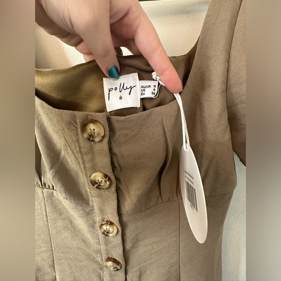 NWT Polly | Button Down Dress In Mushroom - Picture 4 of 9